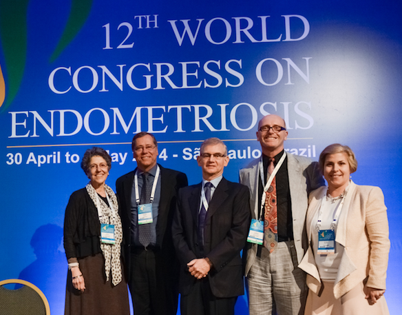 WES President Linda Giudice, SBE President Rui Ferriani, WCE2014 President Mauricio Abrao, WES President Elect Neil Johnson and WCE2017 President Catherine Allaire at the Closing Ceremony of the 12th World Congress on Endometriosis